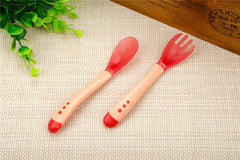 Baby Temperature Safety Silicone Sensing Spoon and Fork,